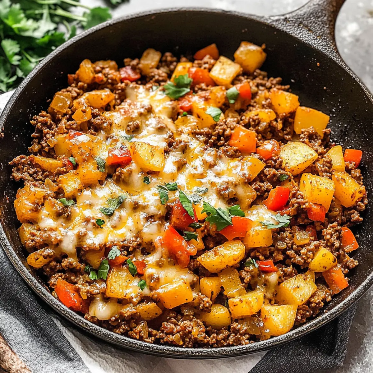 Cheesy Mexican Ground Beef and Potato Skillet Delight