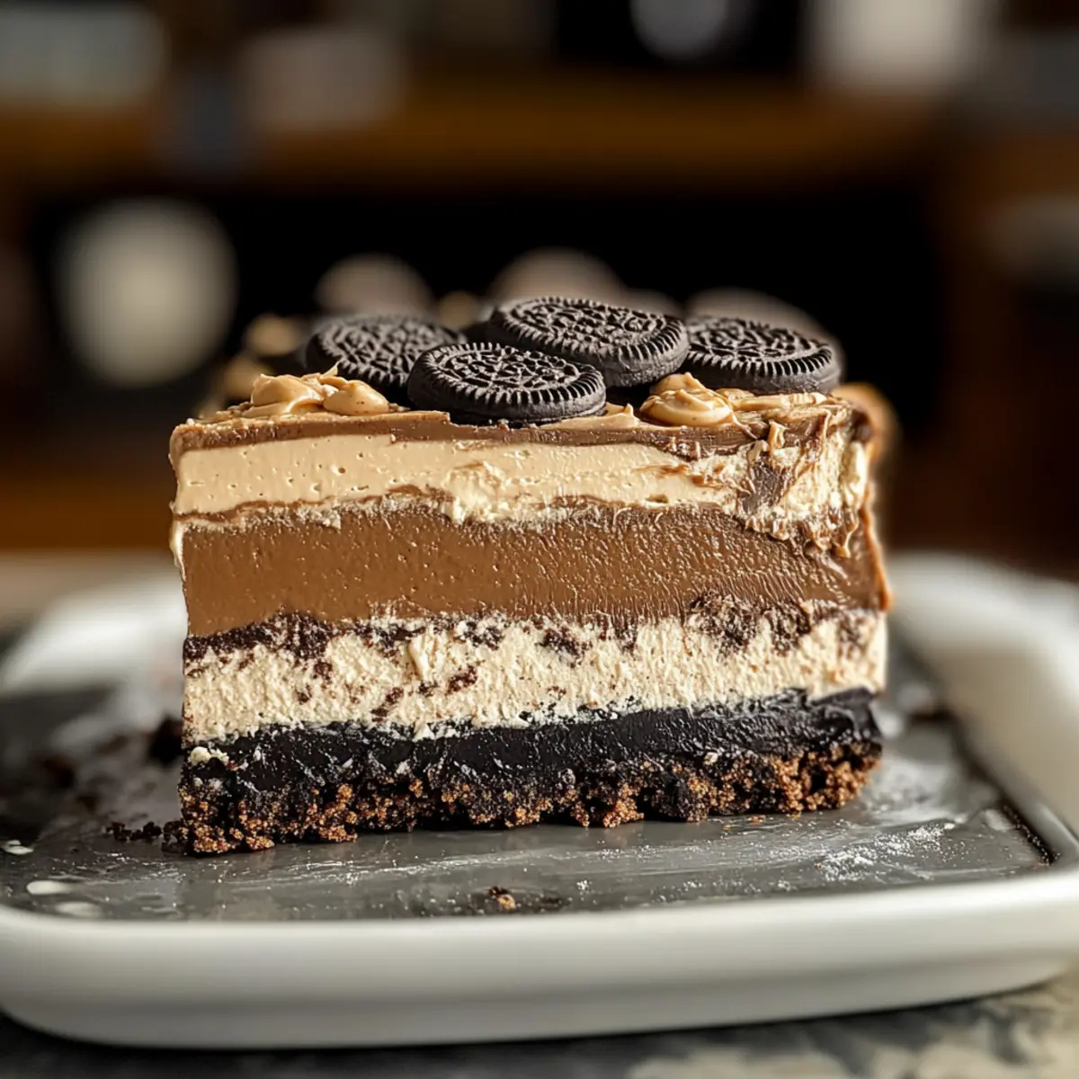 Decadent No Bake Chocolate Peanut Butter Oreo Dessert Delight