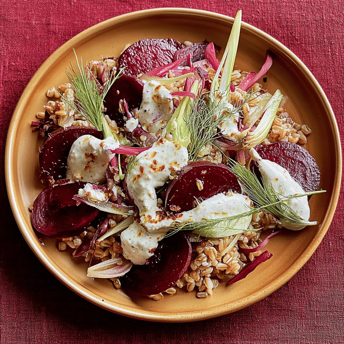 Beets and Farro With Honey-Garlic Goat Cheese Delight