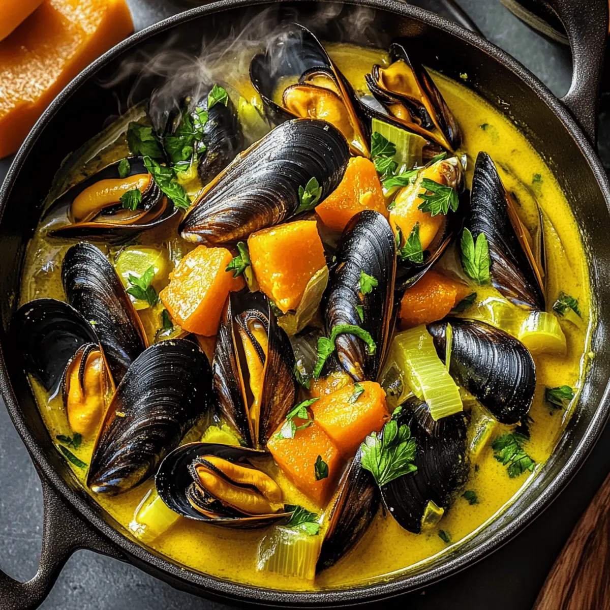 Curried Mussels with Butternut Squash & Leeks in 30 Minutes