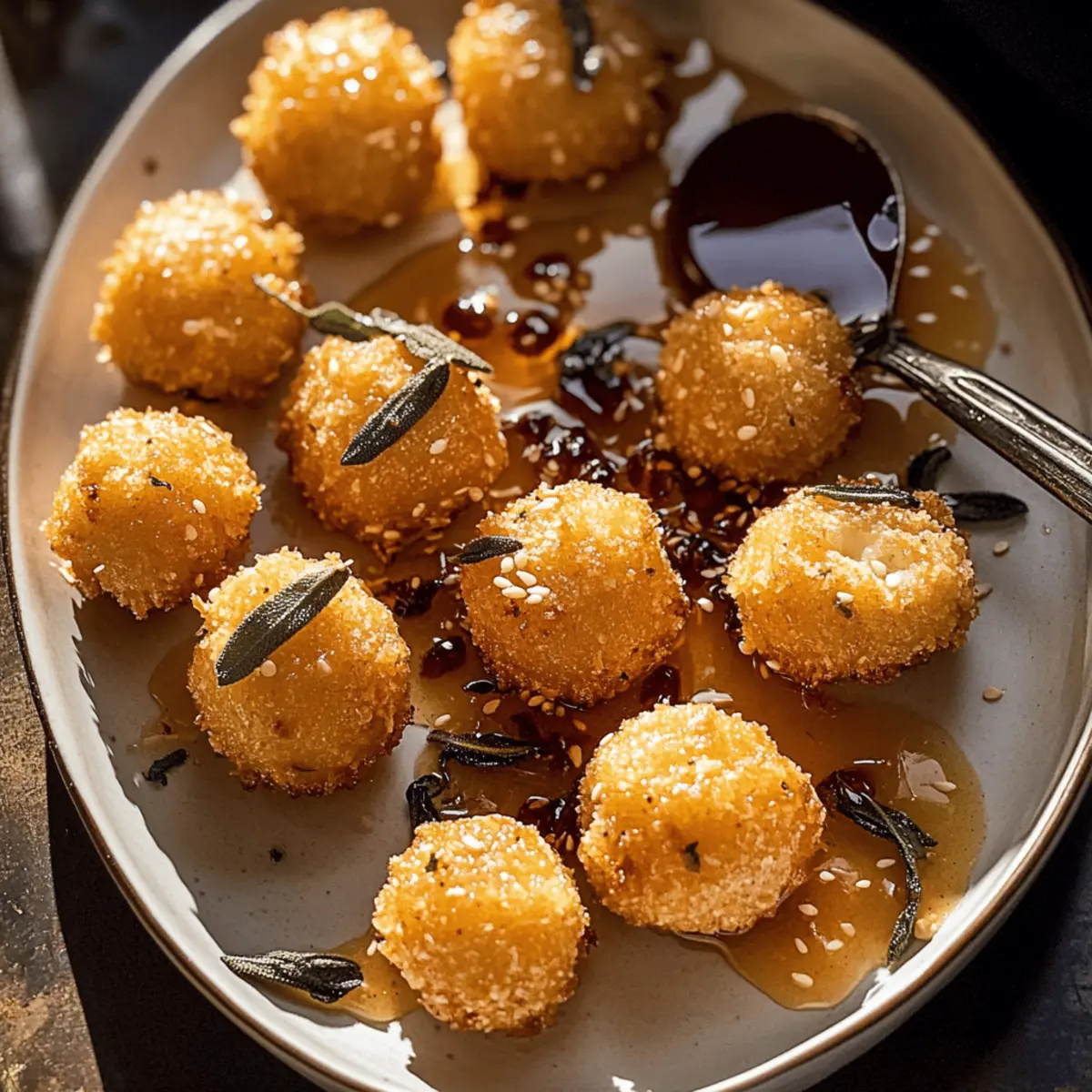 Fried Goat Cheese Balls with Spicy Sage Honey Bliss