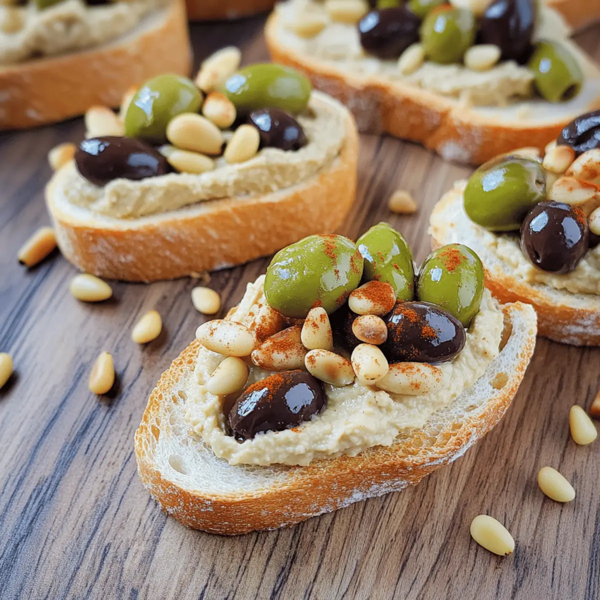 Mediterranean Hummus with Olives & Pine Nut Crostini Delight