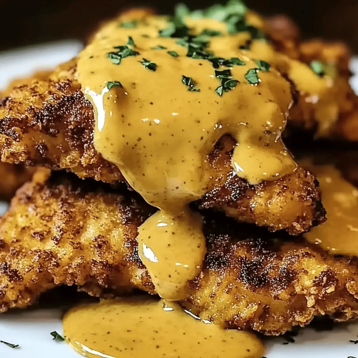 Crispy Pretzel Chicken with Mustard-Cheddar Sauce Delight