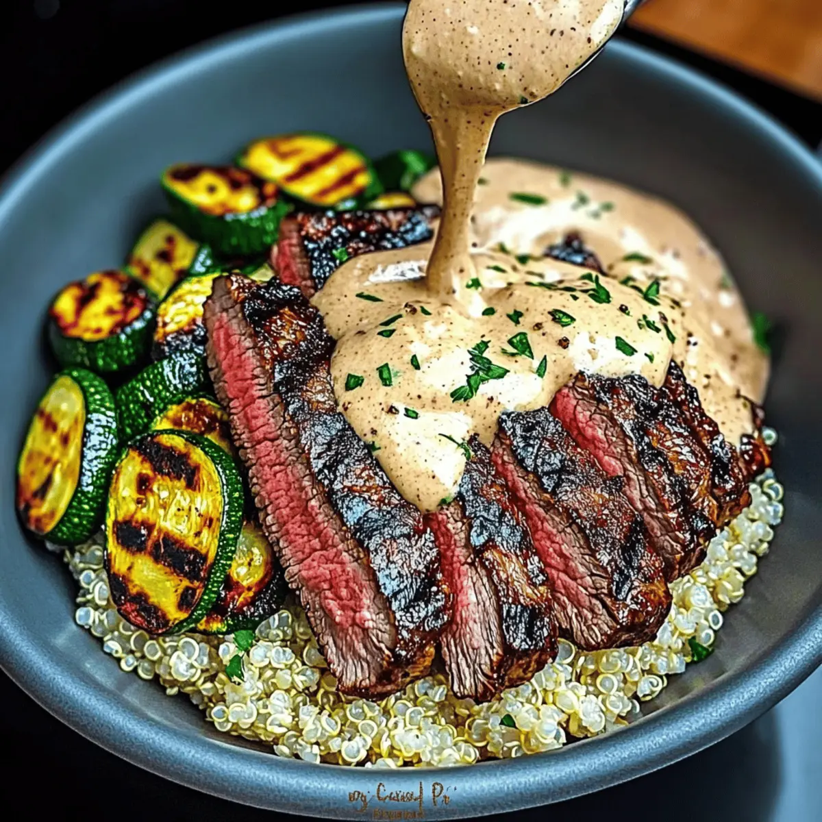 Grilled Steak Bowl with Creamy Sauce & Grilled Zucchini Magic