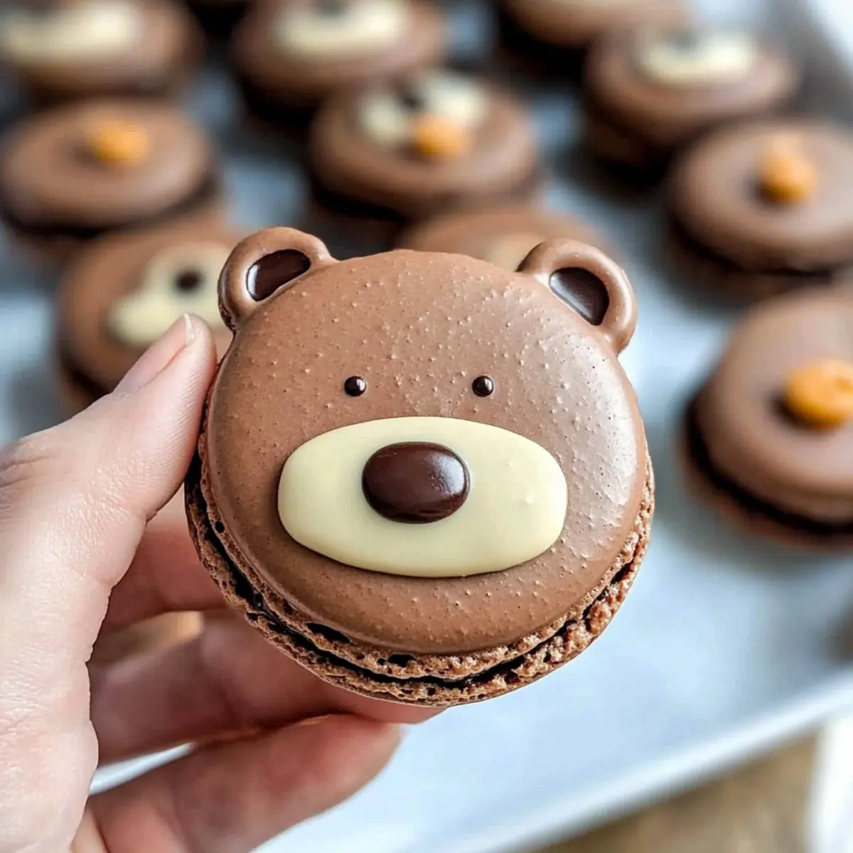 Delicious Bear Macarons with Rich Dark Chocolate Filling