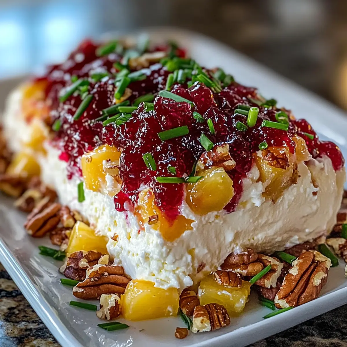 Pineapple Cranberry Holiday Cheese Log with Pepper Jelly Delight