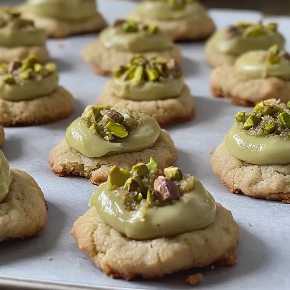 Buttery Pistachio Thumbprint Cookies with Creamy Filling