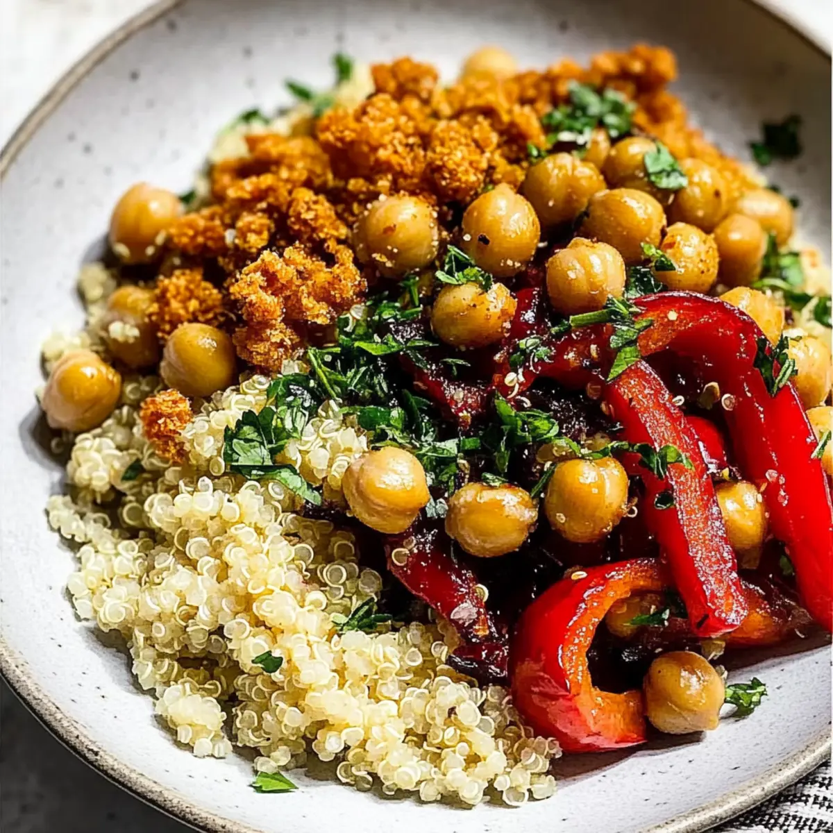 Cozy Roasted Red Pepper Salad with Crispy Chickpeas Delight