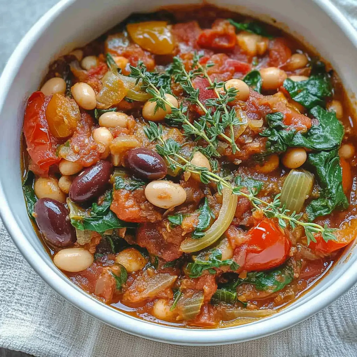Comforting Roasted Tomato, White Bean and Spinach Stew Delight