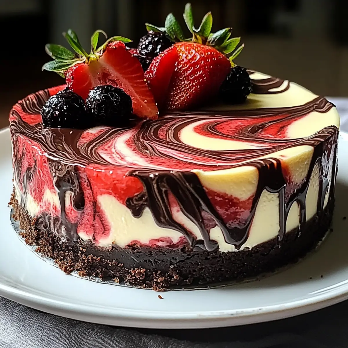 Chocolate Strawberry Swirl Cheesecake that Brings Joy to Every Bite