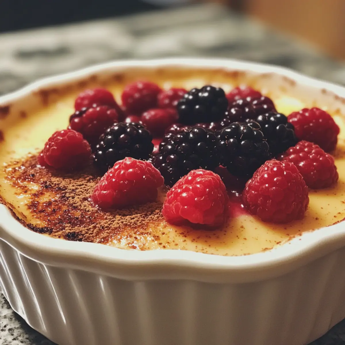 Indulge in Dreamy Warm Baked Custard with Fresh Berries