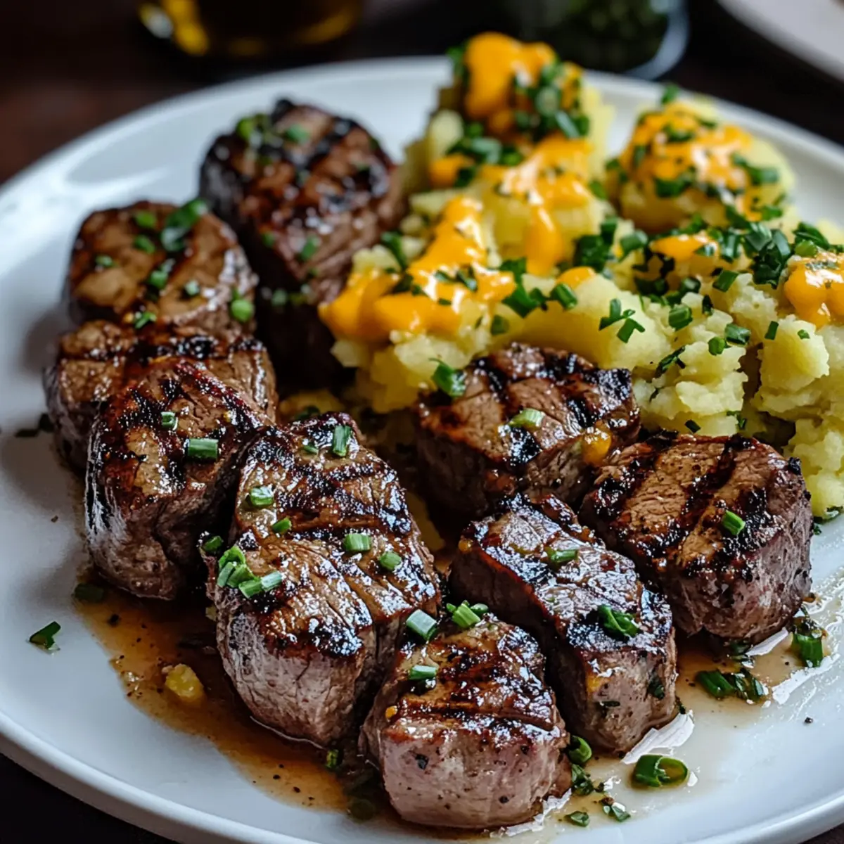 Garlic Butter Steak Bites and Cheesy Smashed Potatoes Delight