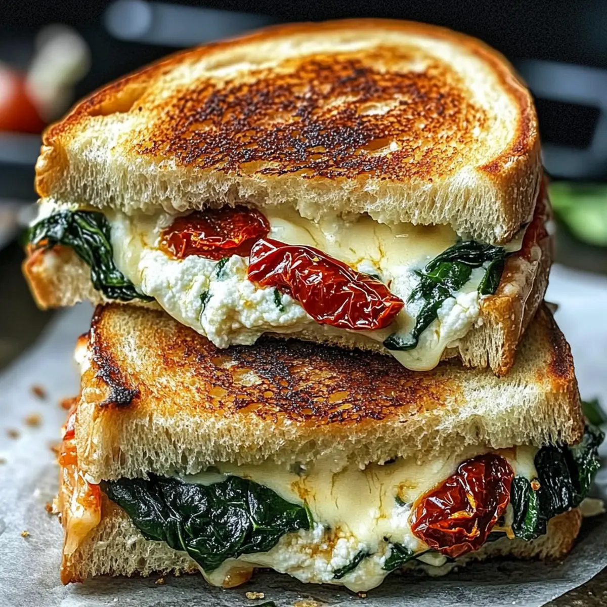 Savory Sun-Dried Tomato, Spinach, and Ricotta Grilled Cheese