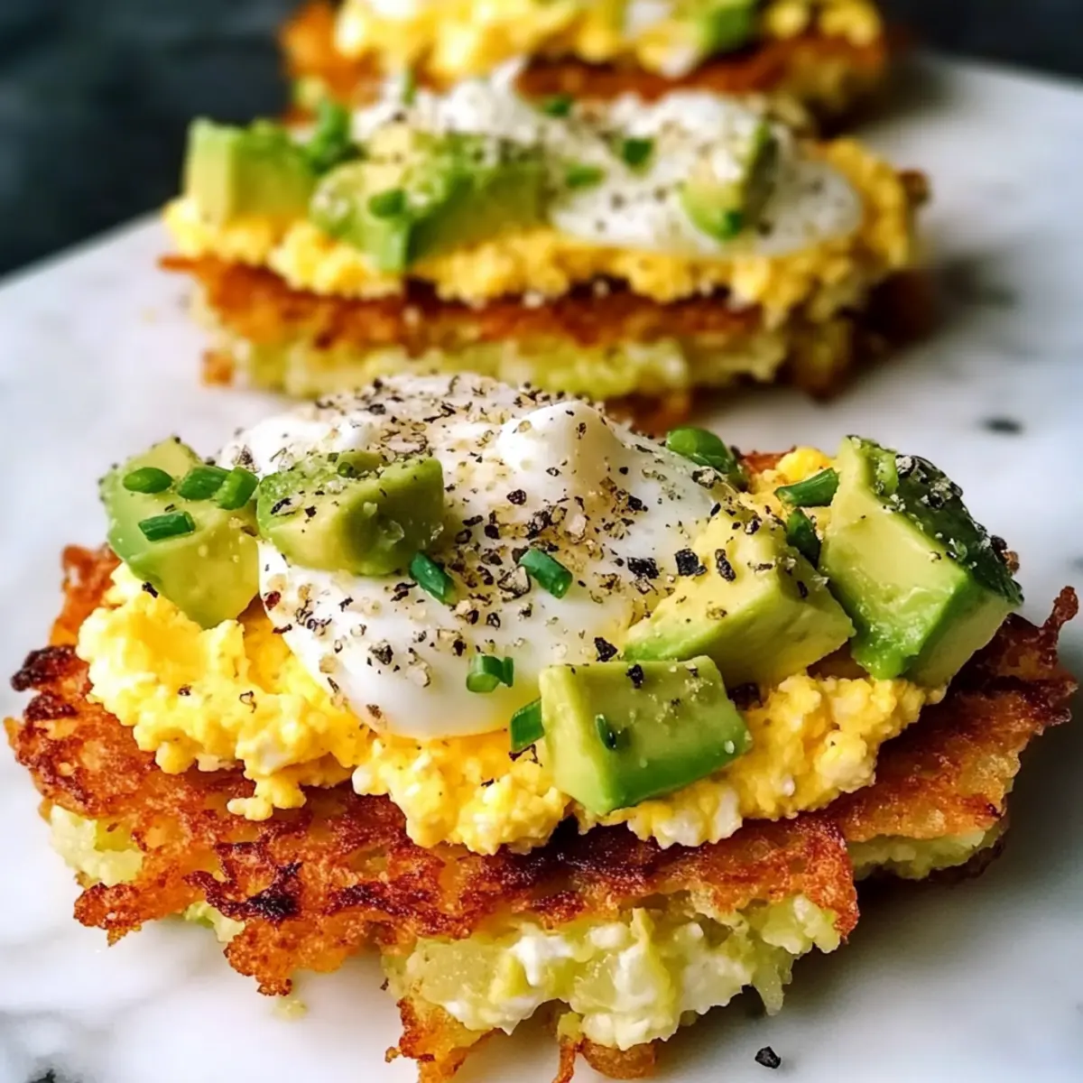 Hash Browns with Scrambled Eggs, Avocado, and Cottage Cheese Bliss
