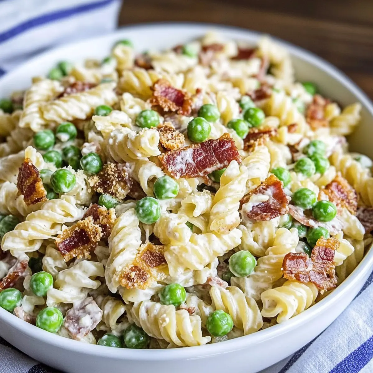 Creamy Pasta Salad with Peas and Bacon for Your Next BBQ