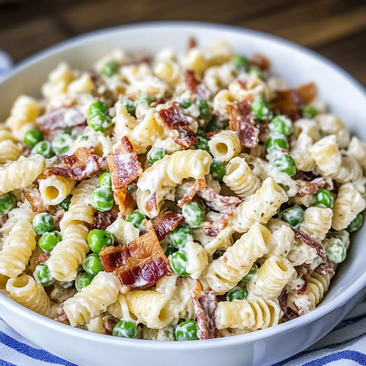 Creamy Pasta Salad with Bacon and Peas for Summer Bliss