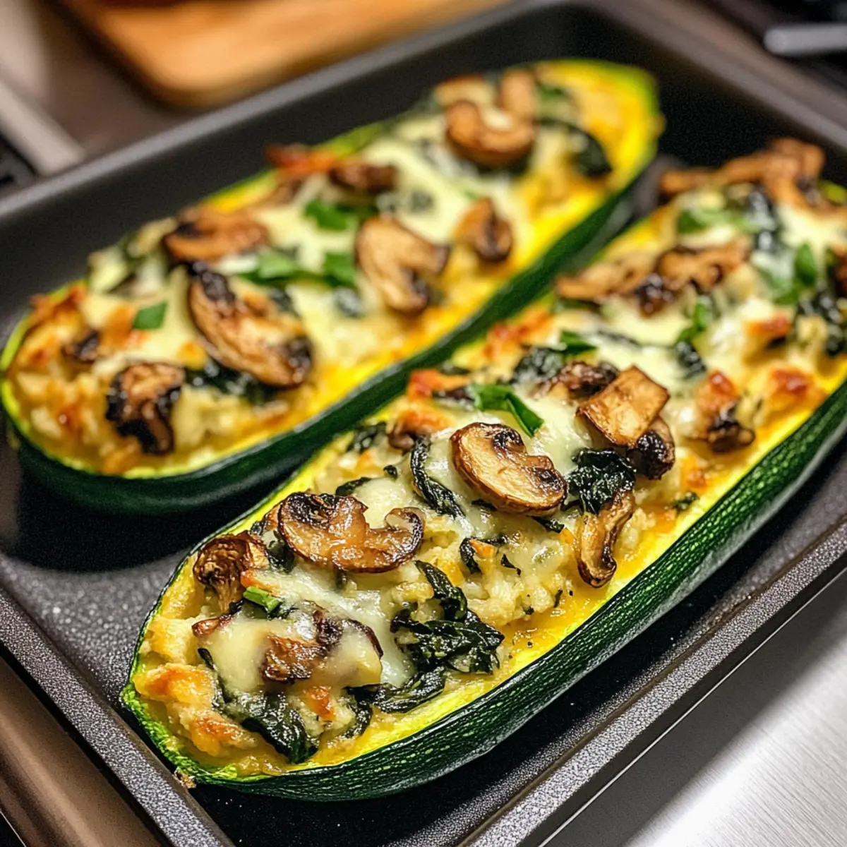 Delicious Spinach, Mushroom, and Ricotta Stuffed Zucchini Boats