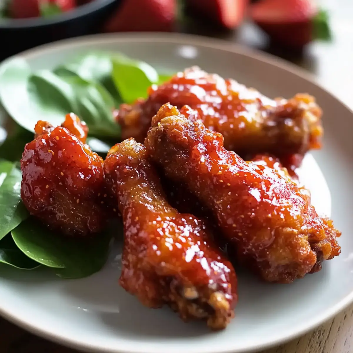 Sticky Strawberry Fried Chicken Wings for Sweet Cravings