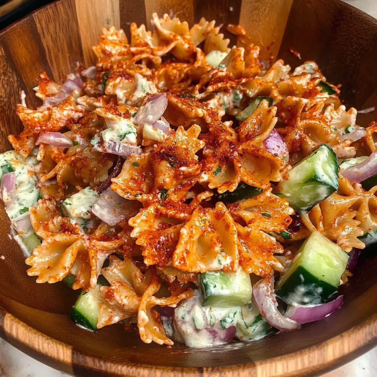 Spicy Crispy Pasta Salad with Chili Crisp Yogurt Dressing Bliss