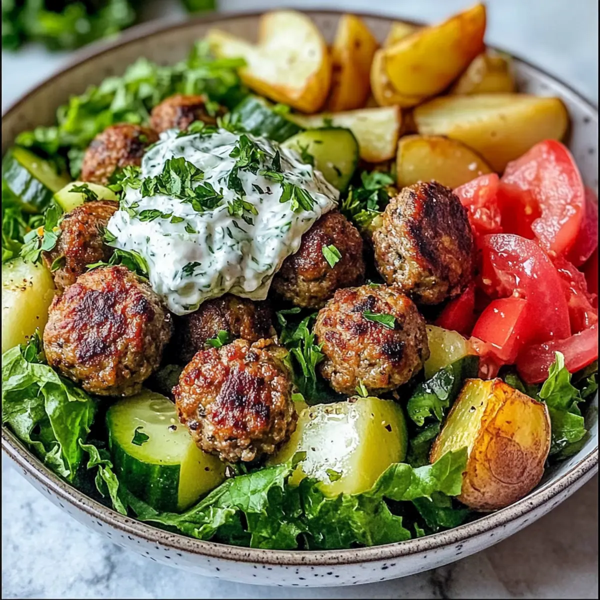 Mediterranean Greek Meatball Bowl for Family Feasts