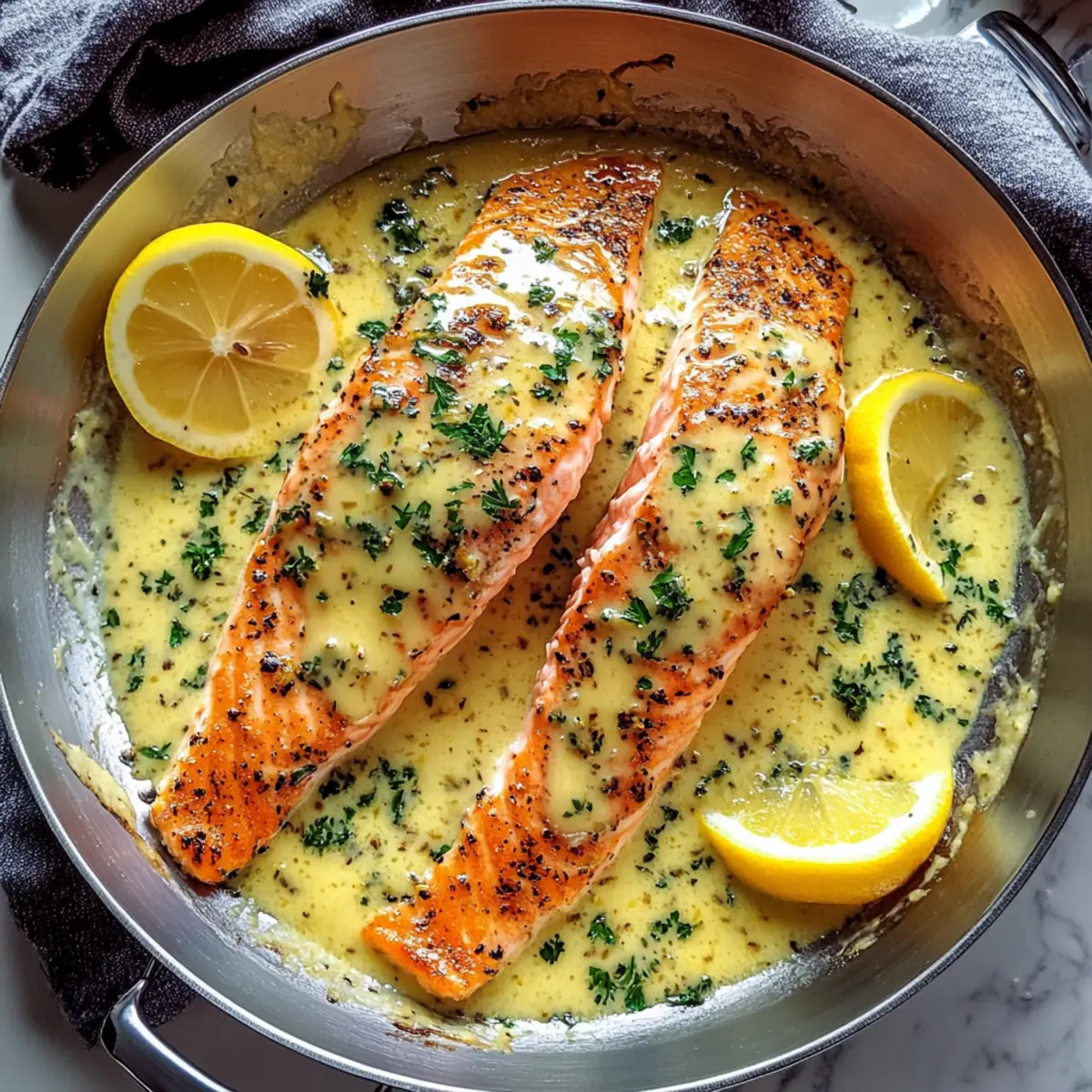 Baked Salmon with Lemon Butter Cream Sauce for Effortless Elegance