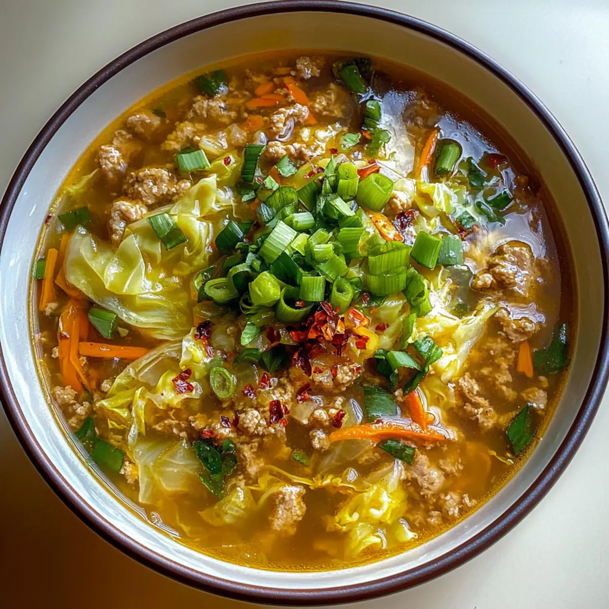 Cozy Egg Roll Soup with Green Onions and Ginger Delight