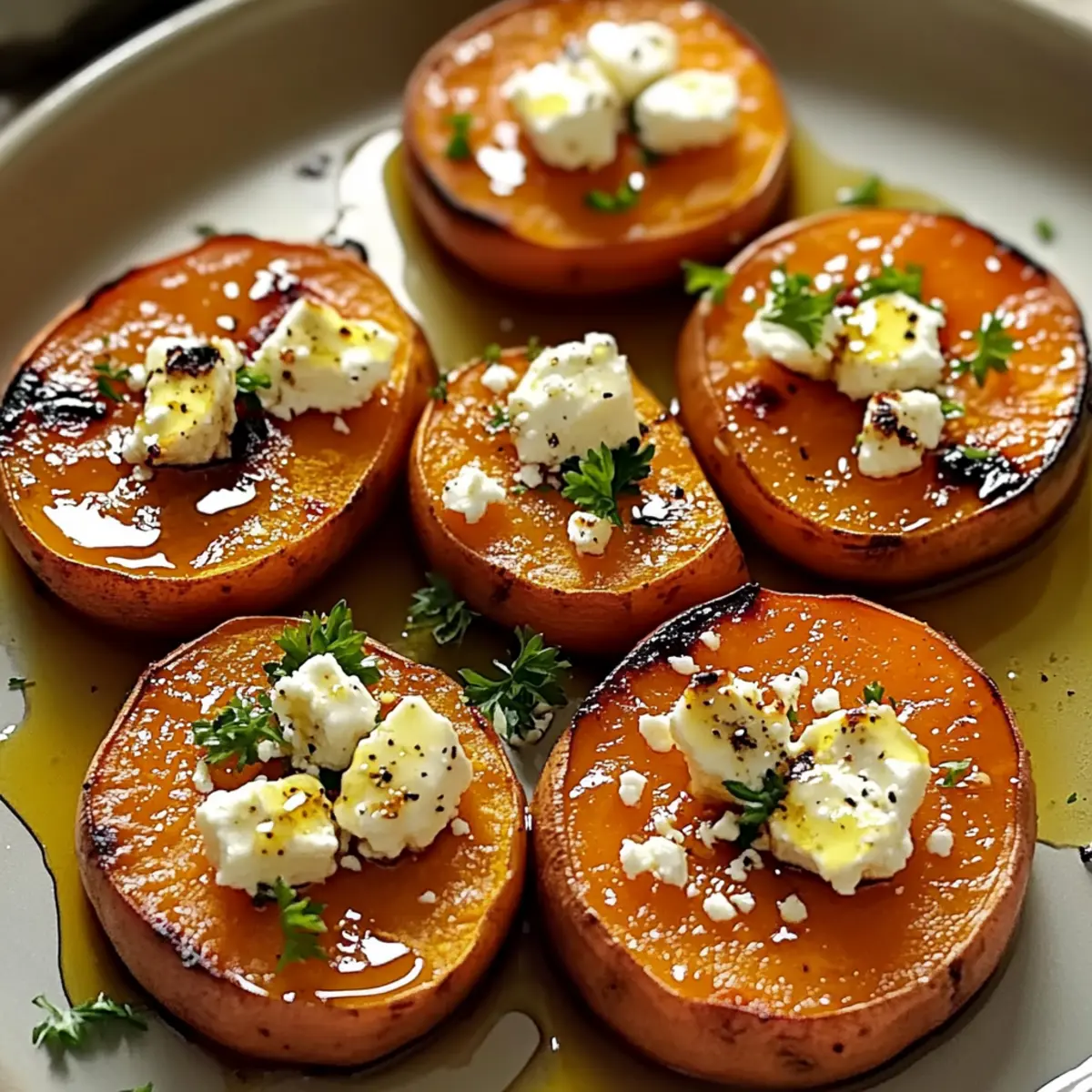 Savory Roasted Sweet Potato Rounds with Honey & Feta Delight