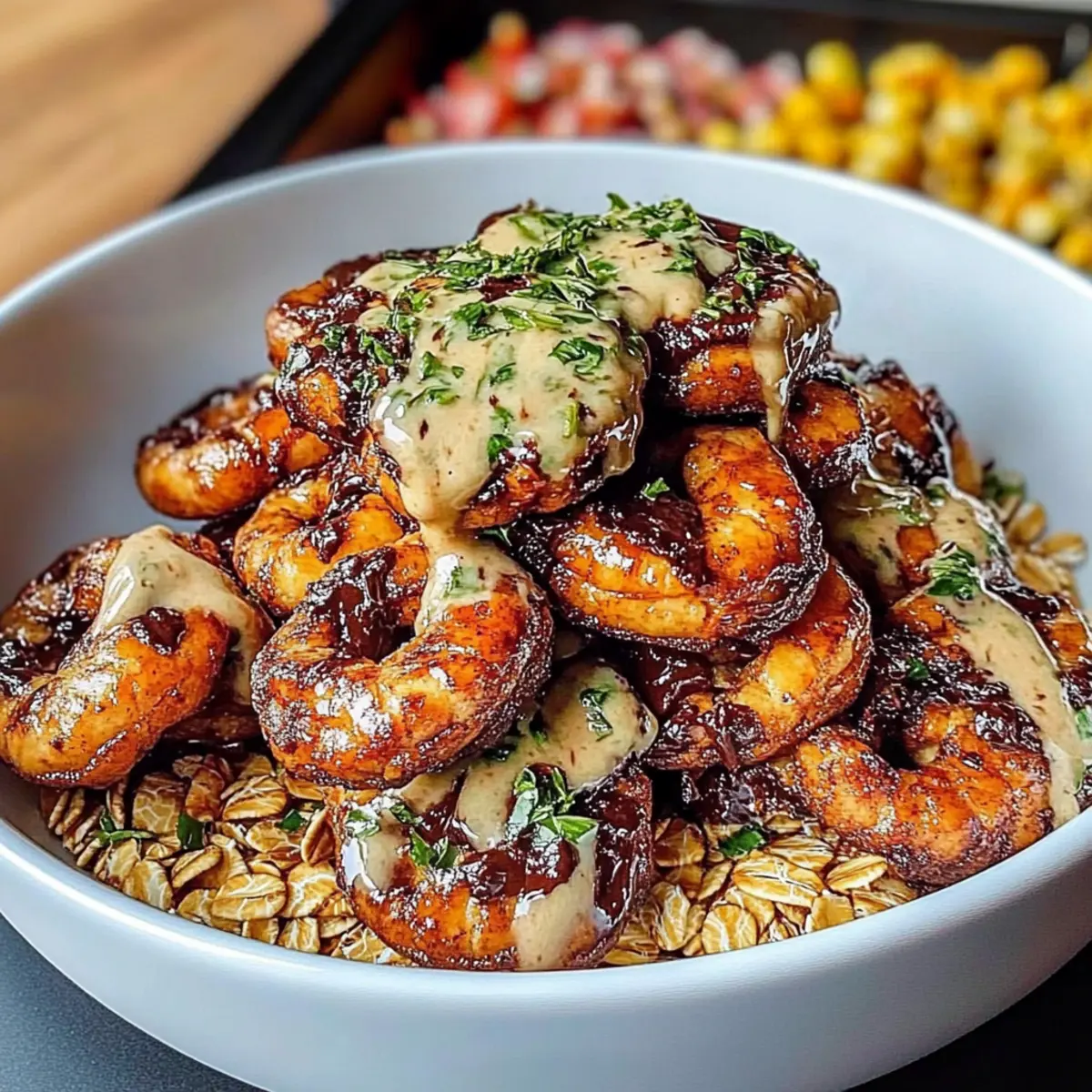 Grilled Shrimp Bowl with Avocado, Corn Salsa & Zesty Garlic Sauce