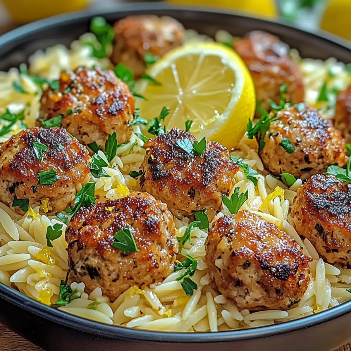 Flavor-Packed Greek Chicken Meatballs with Lemon Orzo Delight