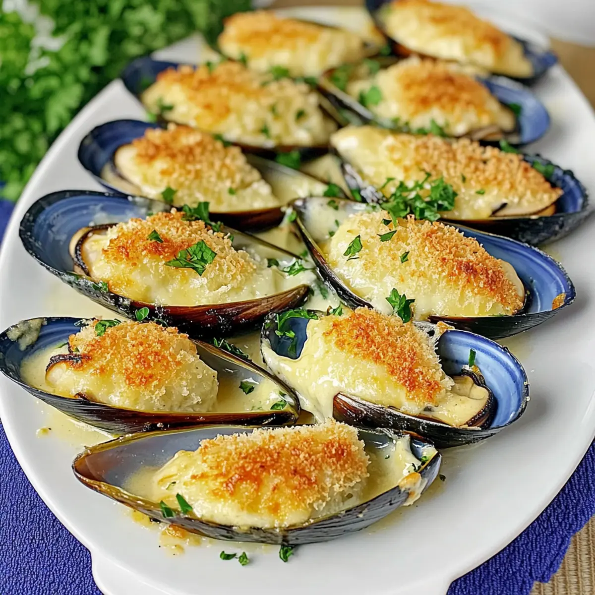 Delicious Stuffed Baked Mussels in Creamy Garlic Sauce