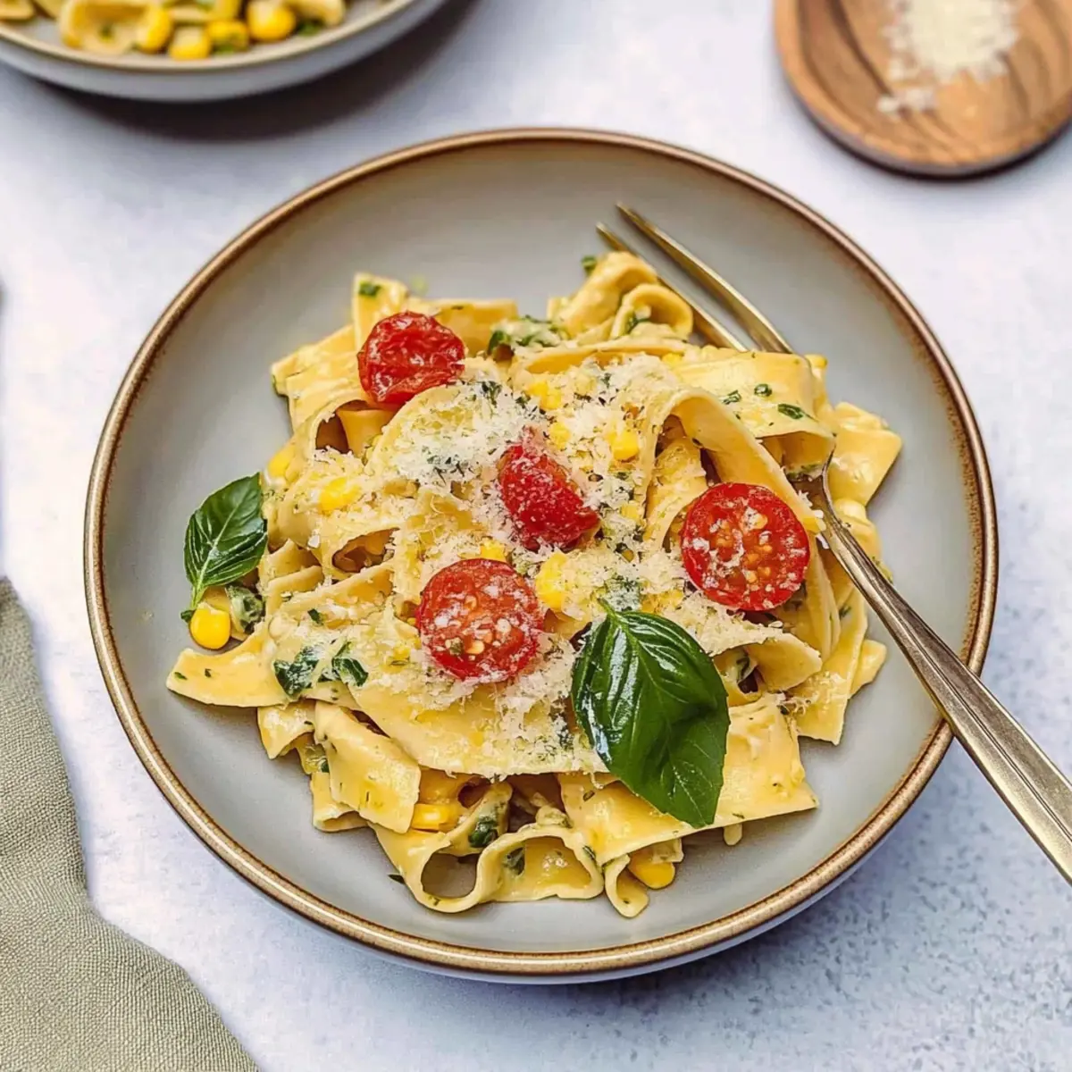 Creamy Pappardelle Pasta with Sweet Corn & Basil Bliss