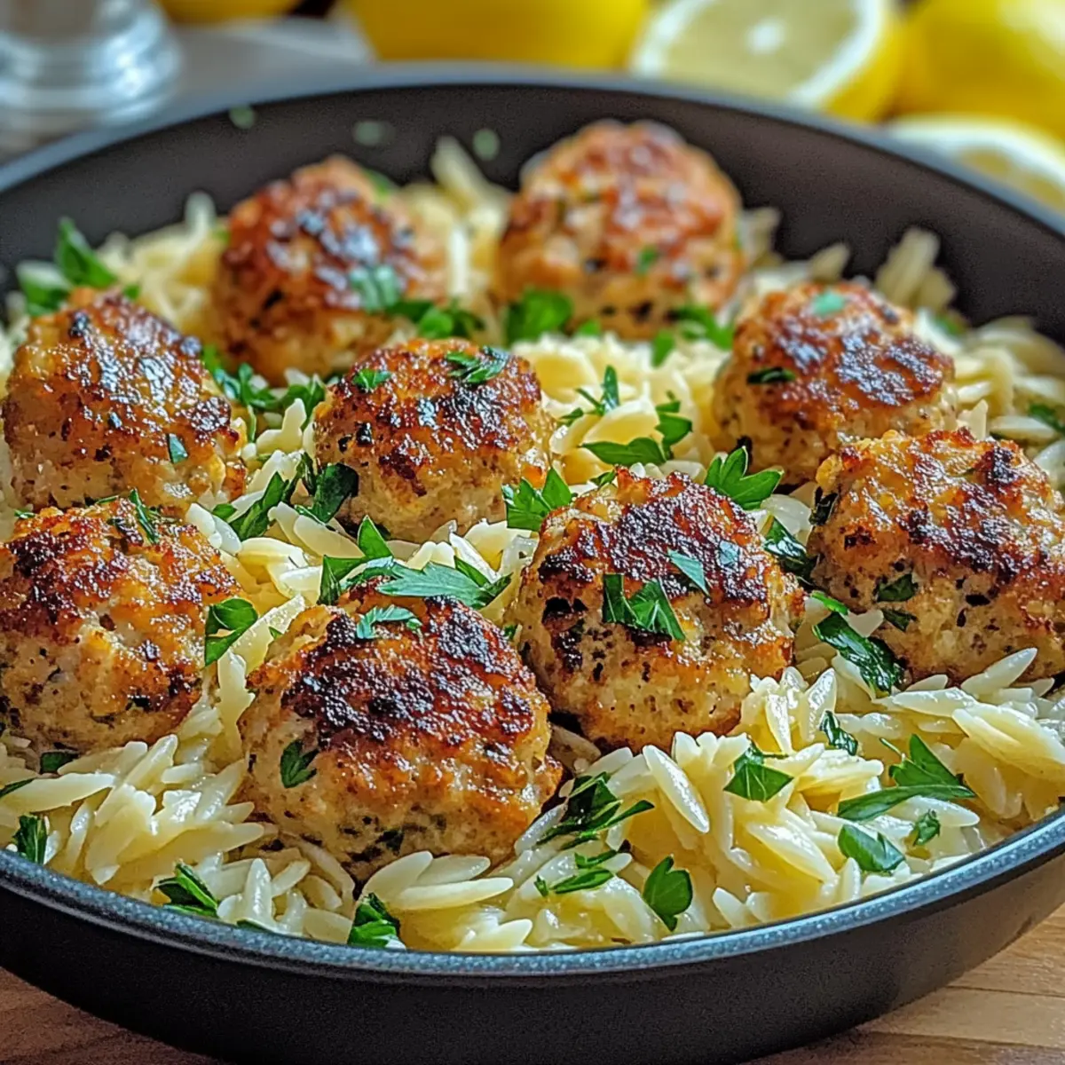 Savor Greek Chicken Meatballs with Lemon Orzo in One Pan