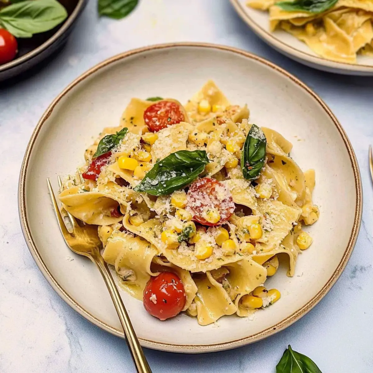 Creamy Pappardelle Pasta with Sweet Corn & Basil Bliss