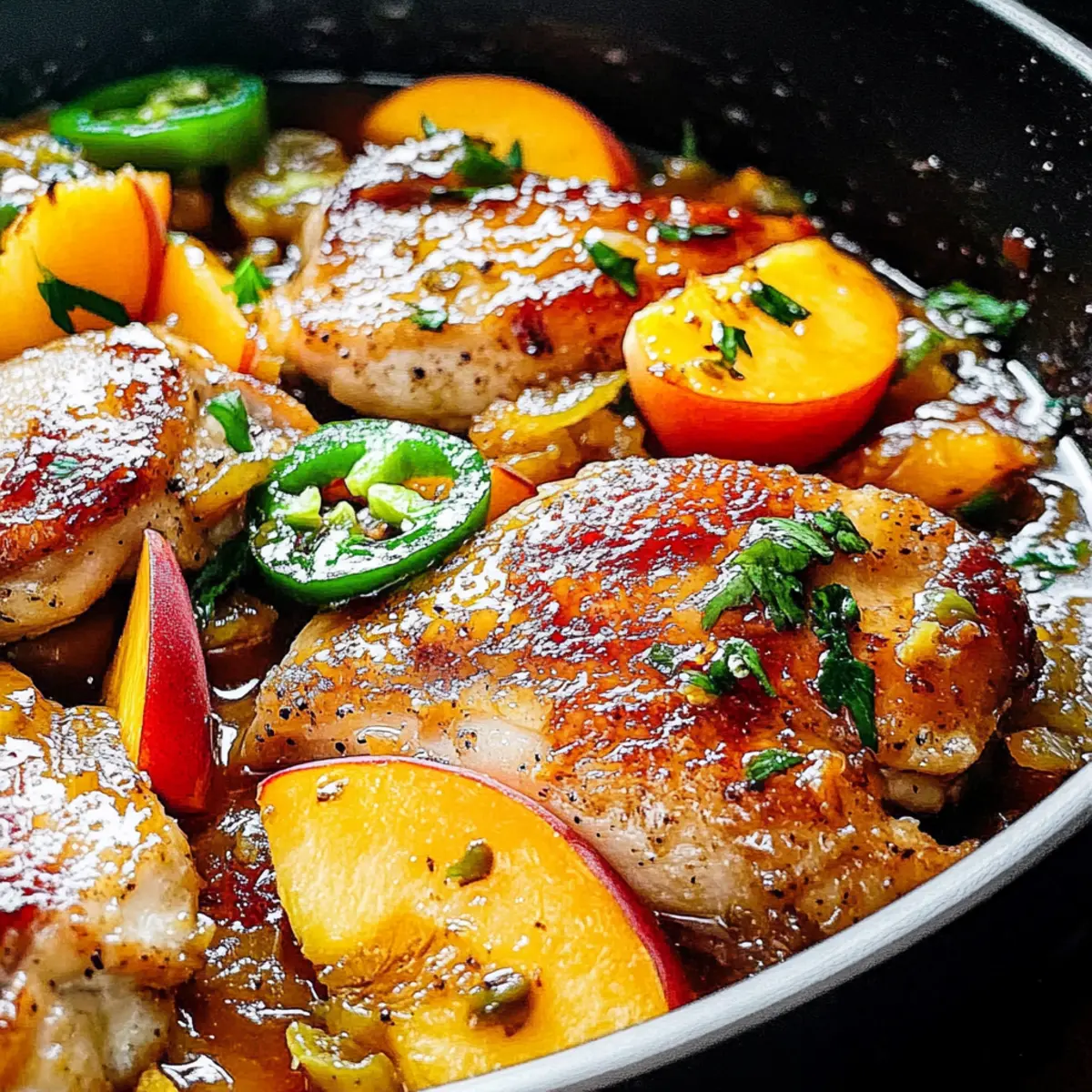 Sweet & Spicy Jalapeño Peach Chicken Skillet Delight