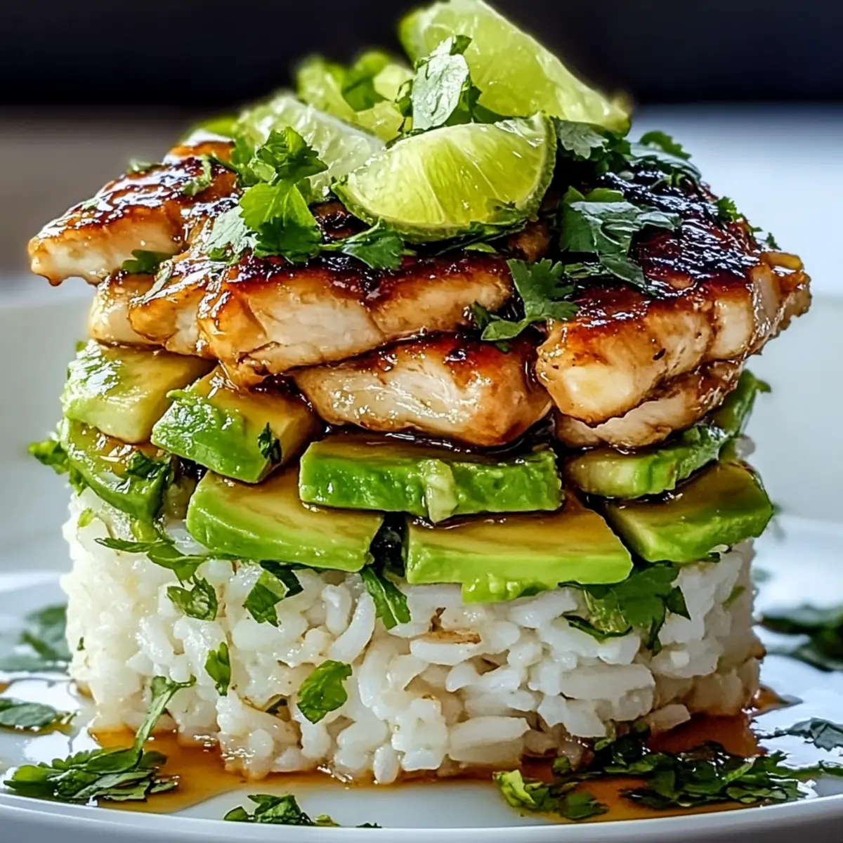 Honig-Limetten-Hühnchen mit Avocado-Reis-Stack Bliss