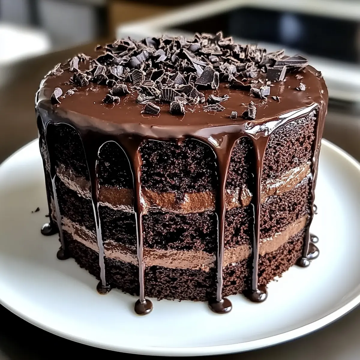 Decadent Dark Chocolate Cake with Glossy Ganache Drip