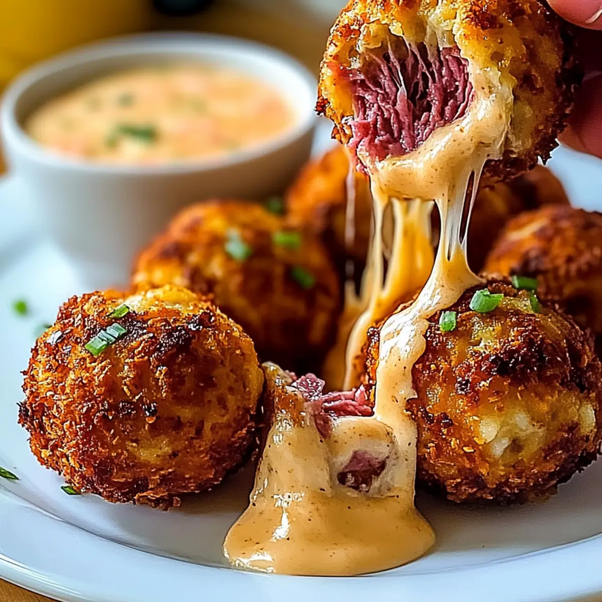Crispy Reuben Balls with Zesty Dip for Game Day Fun