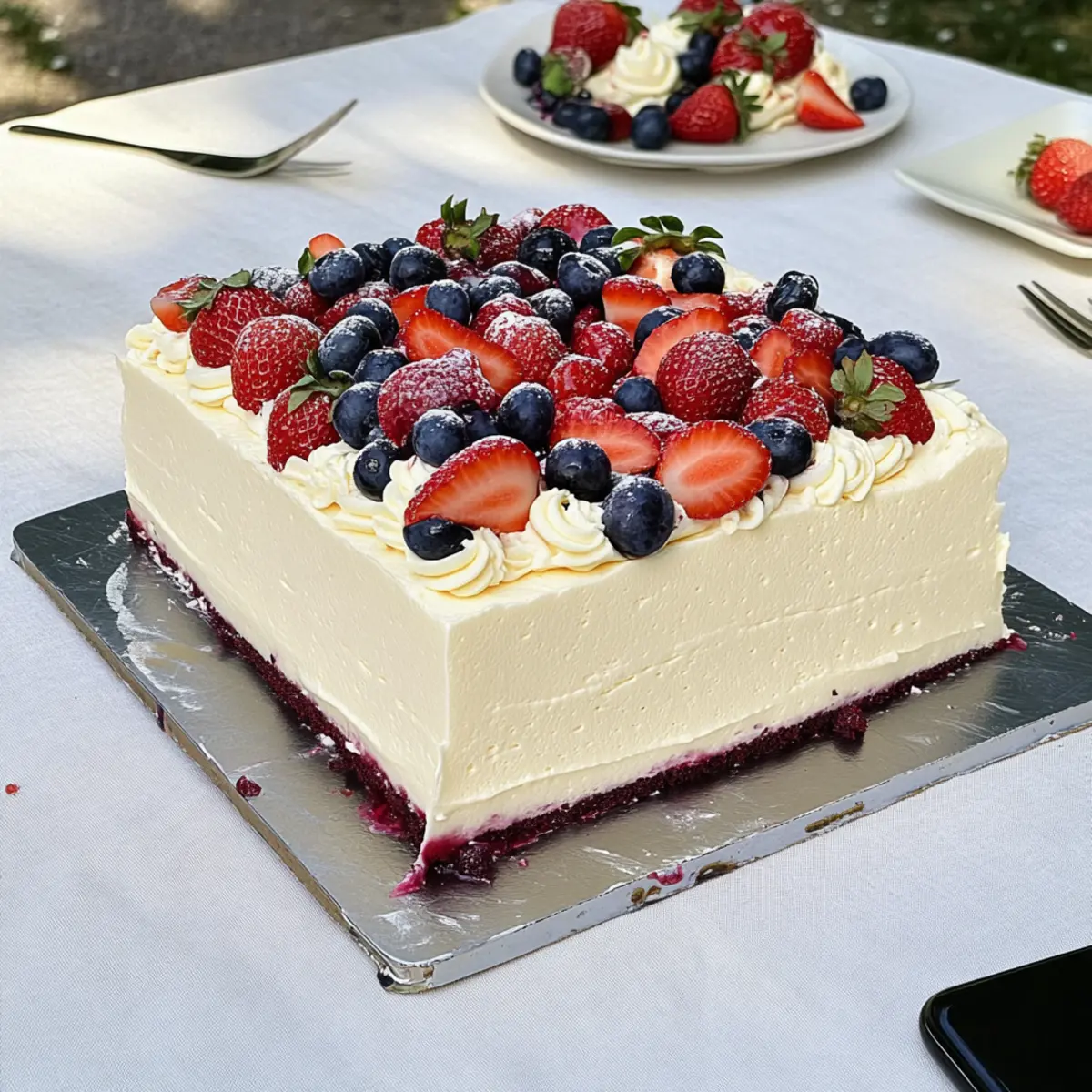 Summer Delight: Strawberry Blueberry Layer Cake with Whipped White Chocolate Ganache