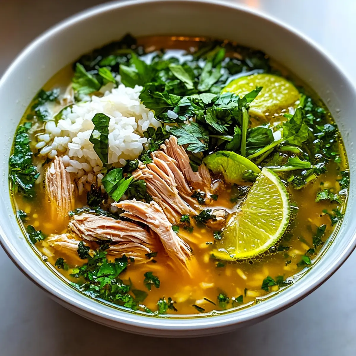 Warm Chicken Rice Soup with Special Herb Extract Magic