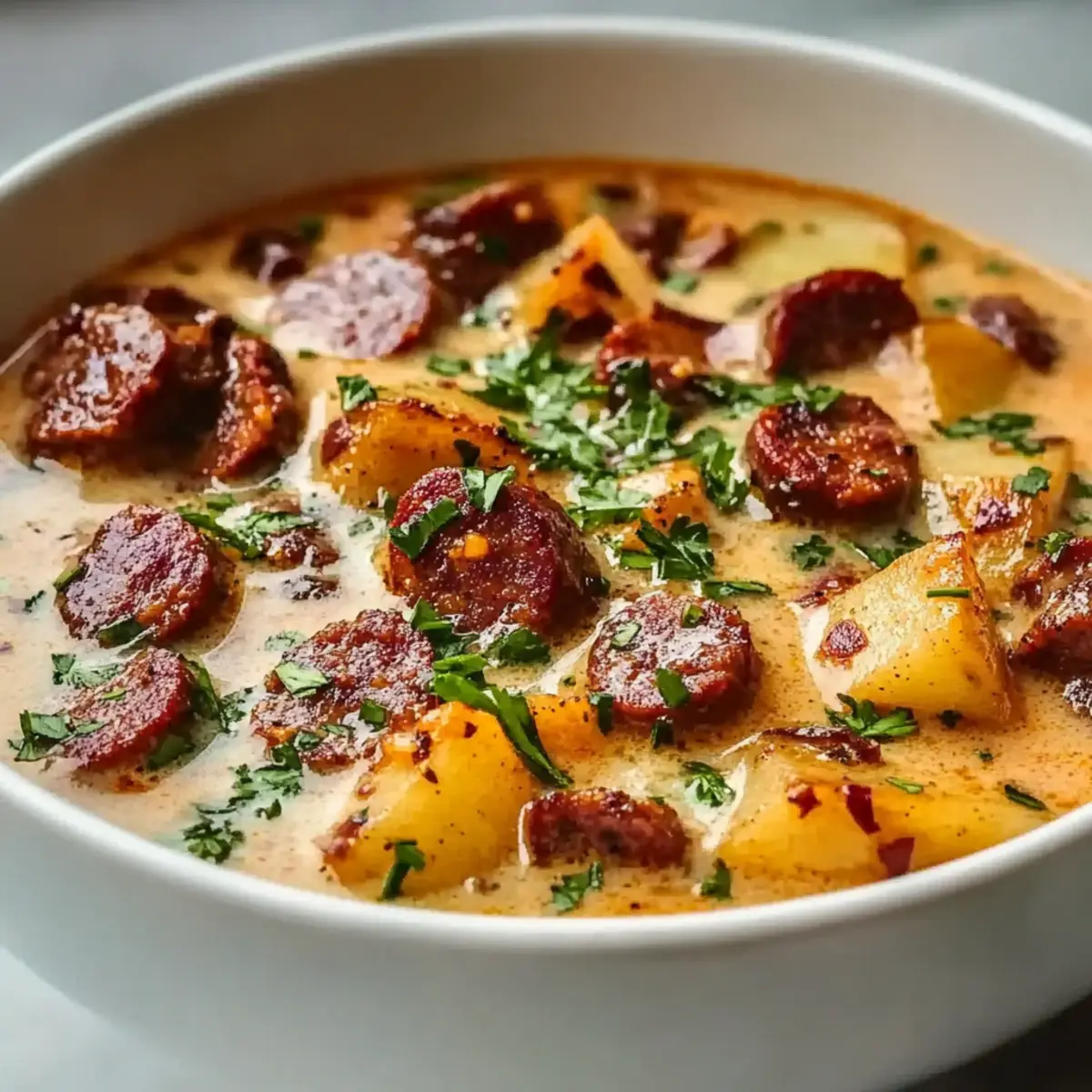 Hearty Cajun Potato Soup With Andouille Sausage Delight