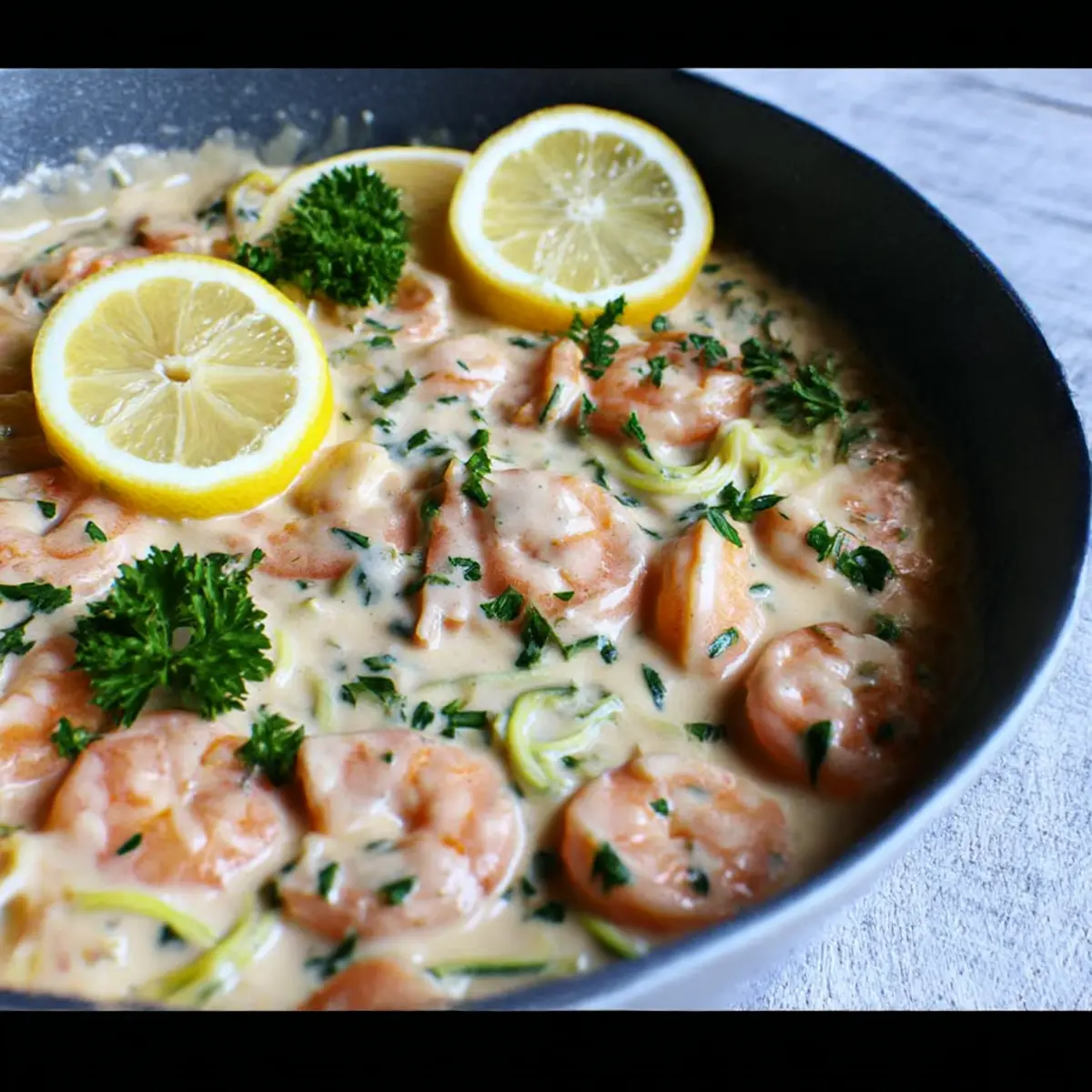 Creamy Lemon Shrimp Over Zucchini Noodles in 20 Minutes