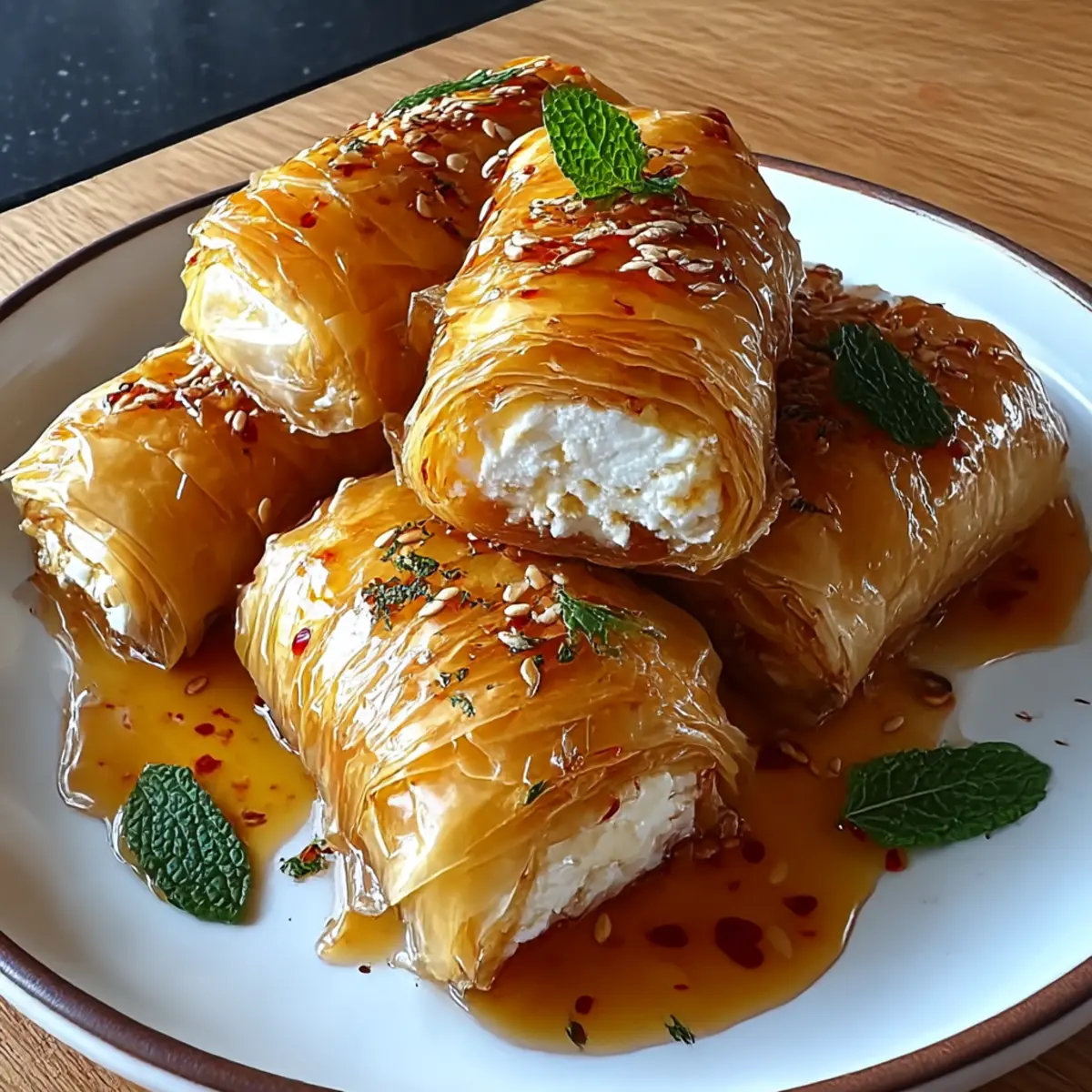 Crispy Oven Fried Feta Rolls with Sweet Chili Honey Drizzle Delight